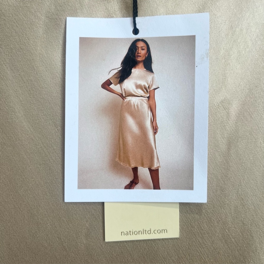 NWT National Ltd Mable Gold Satin Midi Skirt Sz M Bias Cut Elastic Waistband - Picture 4 of 16